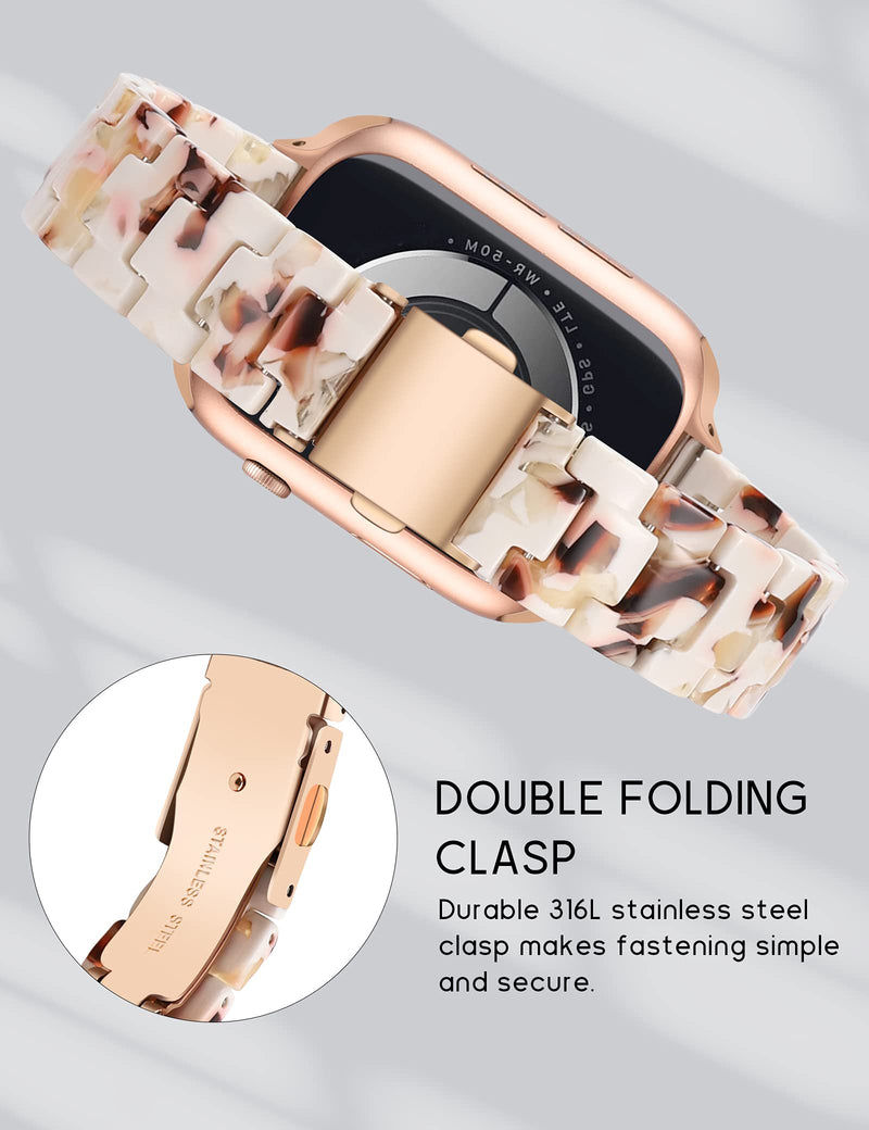 [Australia - AusPower] - TOYOUTHS Compatible with Apple Watch Band 38mm 40mm 41mm Slim Resin Strap Lightweight Thin Bracelet Fashion Replacement Wristband Rose Gold Women Men iWatch 42mm 44mm 45mm Series SE 7 6 5 4 3 2 1 Nougat White 42mm/44mm/45mm 