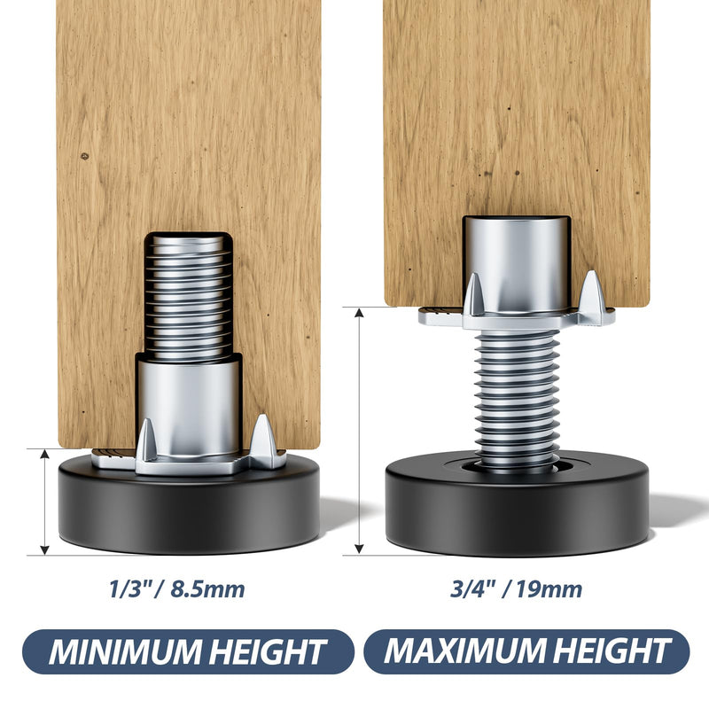 [Australia - AusPower] - MROCO Furniture Leveling Feet with T-Nuts, 12 PCS 1/4"-20 UNC Thread Adjustable Levelers, Leg Levelers Table Feet Screw on for Deak, Chairs, Stool Legs, Cabinet 
