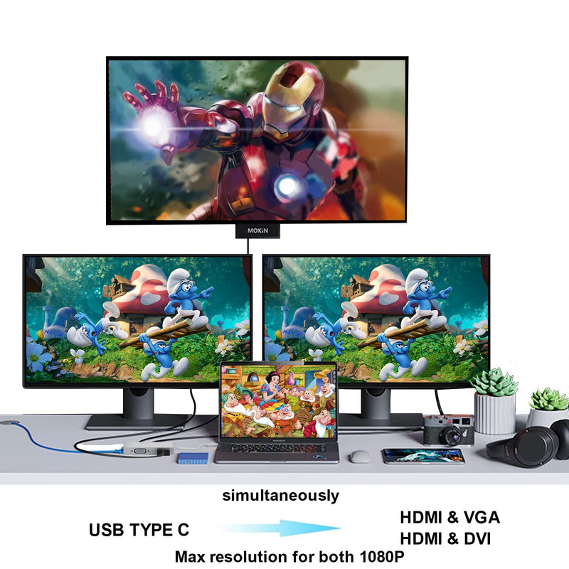 [Australia - AusPower] - USB C to HDMI DVI VGA Adapter, Weton 4 in 1 USB-C hub to 4K HDMI, VGA, DVI Video Adapter, Male to Female Multi-Display Video Converter Monitors Connector for Mac Pro, MacBook Air, iPad Pro, XPS, etc 