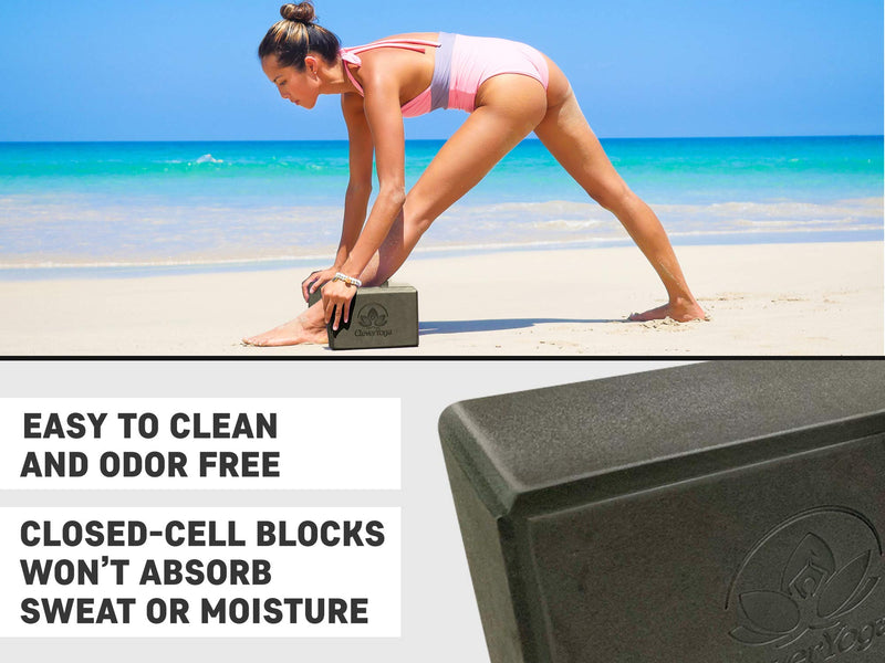 [Australia - AusPower] - Clever Yoga Blocks and Strap Set 2 Pack Yoga Blocks Light Weight High Density Foam 9x6x4 Inches and 8FT Thick Cotton Yoga Strap for Beginners and All Yogis Supports All Poses, Flexibility and Posture Black 