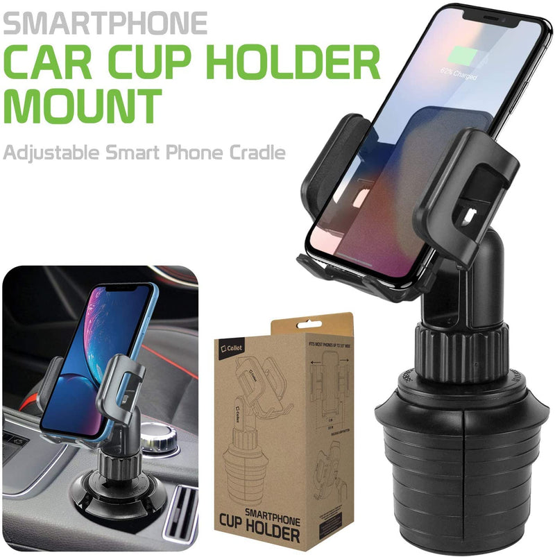 [Australia - AusPower] - Cellet 360 Adjustable Cup Holder Mount, Hands Free Automobile Cradle Compatible for Apple iPhone 13 Pro Max Mini 12 11 Pro Xs Max XR 8 Plus Galaxy S21 S20 S10 S10e S10Plus S9 Note 20 10 GPS (PH600) 