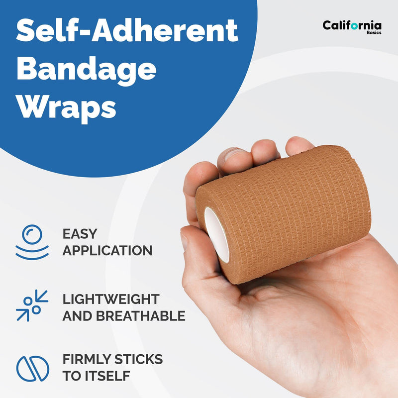 [Australia - AusPower] - Self Adhering Bandage Wrap (Bundle Pack of 8) | 3 Inch by 5 Yards Non Woven Self Adhesive Bandage Wrap | Brown Athletic Tape for Wrist, Hand and Ankle wrap | Premium-Grade Medical Bandage Tape 8 Pack 