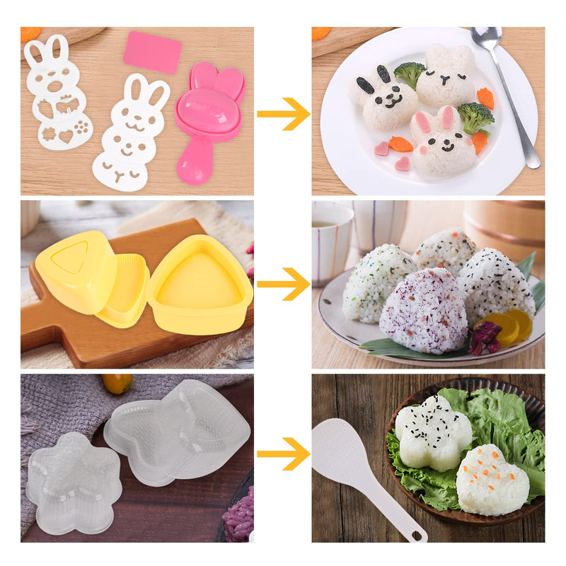 [Australia - AusPower] - 10Pcs Rice Ball Molds, Cartoon Cute Onigiri Mold DIY Sushi Molds, Rice Ball Mould Shaker Sushi Maker Tool, Animal Rice Decorating Mold, Triangle Rice Mold, Sushi Rice Molds for Kids Bento Onigiri Tool 