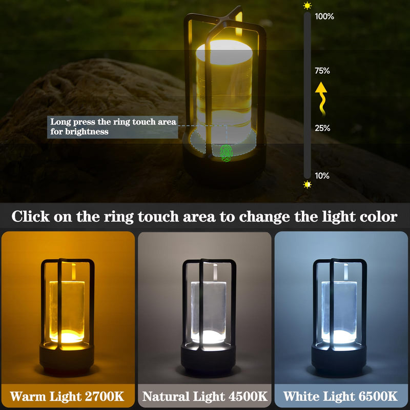 [Australia - AusPower] - Cordless Led Table Lamp 2 Pack, Portable Crystal Lantern Desk Lamp, Battery Operated Table Light, Restaurant Table Lamp Night Light for in/Outdoor, 3 Light Colors, Dimmable, in Aluminiumâ€¦ 