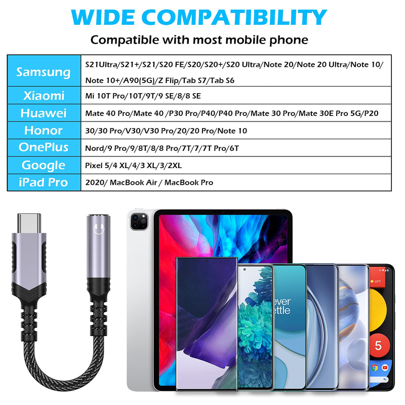 [Australia - AusPower] - USB C to 3.5mm Audio Adapter, USB Type C to 3.5mm Headphone Adapter for Galaxy S21 Ultra USB C to Aux Dongle Cable Cord DAC Stereo Earphone Adapters for Samsung S20 FE Note20 iPad Pro OnePlus 9 Pro 8T 