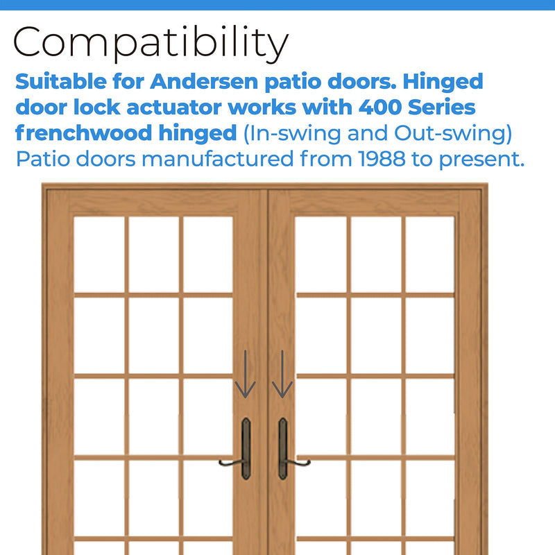 [Australia - AusPower] - Replacement Andersen Hinged Door Lock Actuator 2579542 Compatible with Andersen Patio Door, Works with 400 Series Frenchwood Hinged In-Swing and Out-Swing Patio Doors Manufactured from 1988 to Present 1 Pack 