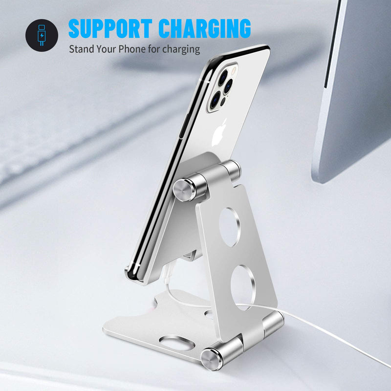 [Australia - AusPower] - Cell Phone Stand, Fully Foldable, Adjustable Desktop Phone Holder Cradle Dock Compatible with Phone 11 Pro Xs Xs Max Xr X 8, iPad Mini, Nintendo Switch, Tablets (3.5-10"), All Phones (Sliver) Sliver 