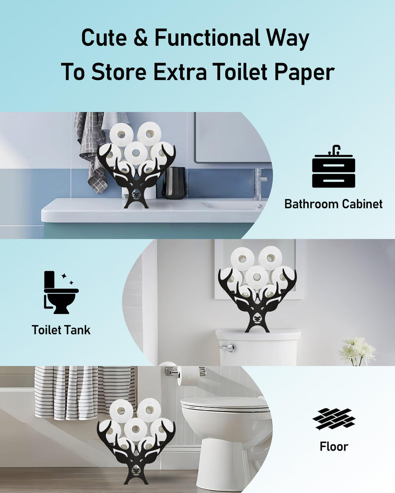 [Australia - AusPower] - Wigag Antler Toilet Paper Holder Stand for Extra 8 Rolls, Funny Deer Decorative Free Standing Toilet Paper Storage, Farmhouse Bathroom Animal Decor Toilet Paper Organizer on The Toilet Tank Storage Unique Antler 