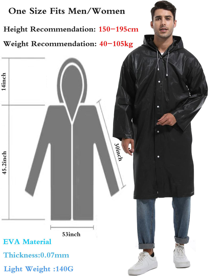 [Australia - AusPower] - Rain Ponchos for Adults Reusable - Borogo 2Pcs Raincoats Emergency Survival with Hoods and Sleeves for Women Men Black 