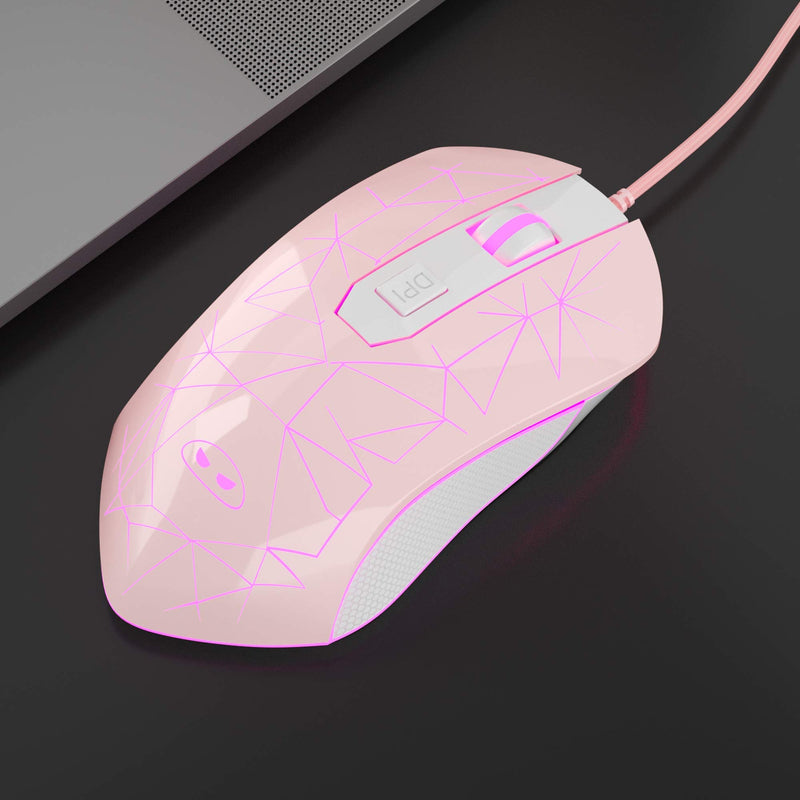 [Australia - AusPower] - MageGee G6 Wired Gaming Mouse, Ergonomic USB Optical Mouse with 7 Colors Breathing LED Backlit, 6 Adjustable DPI Levels from 600 to 3200 for Laptop PC Computer Games & Work, Pink 