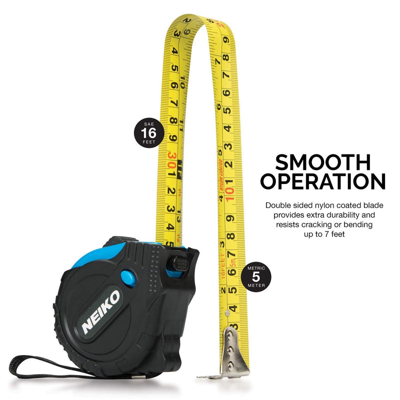 [Australia - AusPower] - NEIKO 01596A Tape Measure 16' (5M) Maximum Length | SAE/Metric Dual-Side Markings | 1" Nylon Coated Steel Blade | True Zero Dual Magnetic Hooks | Impact Resistant ABS Housing 