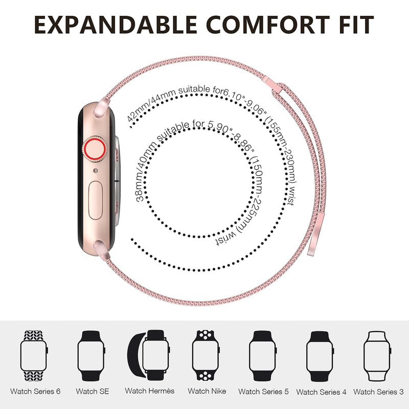 [Australia - AusPower] - OULUOQI for Apple Watch Band Series SE 7 6 5 4 3 2 1 38mm 40mm 41mm 42mm 44mm 45mm Women and Men, Stainless Steel Mesh Loop Magnetic Clasp Replacement for iWatch Band ( Rose Gold） A--Rose Gold 38mm/40mm/41mm 