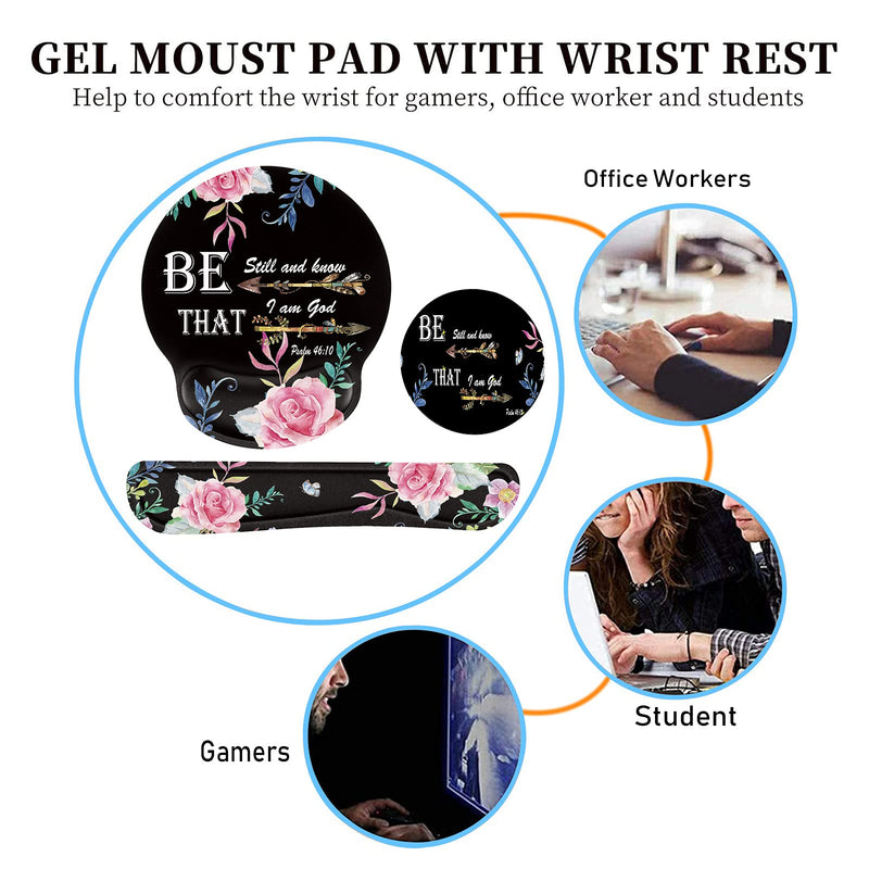 [Australia - AusPower] - Keyboard Wrist Rest and Mouse Pad Wrist Support Set with Coffee Coaster, Non-Slip PU Base for Gaming and Office, Comfortable & Lightweight for Easy Typing & Pain Relief,Flower Bible Verse Psalm 46:10 Flower Bible Verse Psalm 46:10 