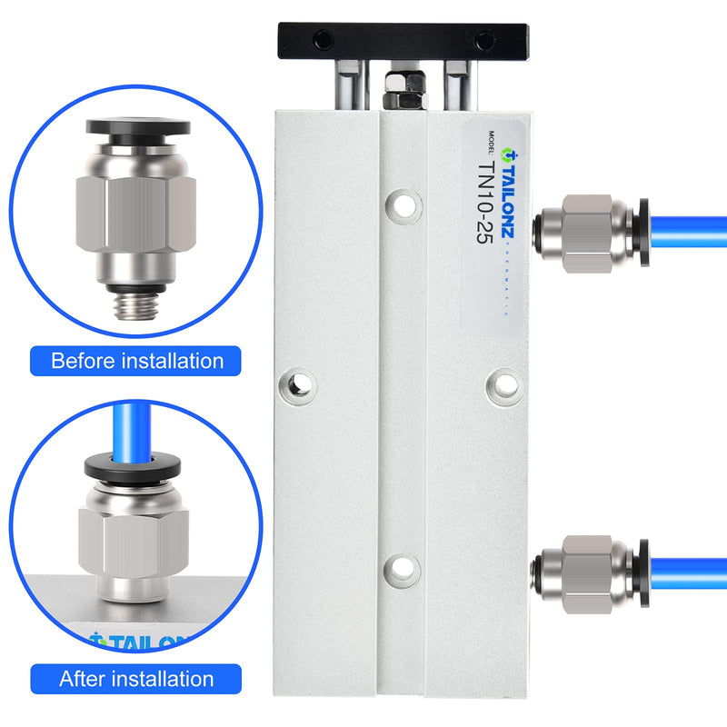 [Australia - AusPower] - TAILONZ PNEUMATIC 10mm Bore 25mm Stroke Double-Rod Double-Acting Aluminum Pneumatic Air Cylinder TN10-25 Bore:10mm Stroke:25MM 