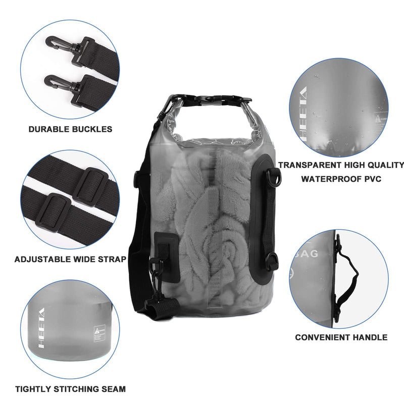 [Australia - AusPower] - HEETA Waterproof Dry Bag for Women Men, 5L/10L/20L/30L/40L Roll Top Lightweight Dry Storage Bag Backpack with Phone Case for Travel, Swimming, Boating, Kayaking, Camping and Beach Black 