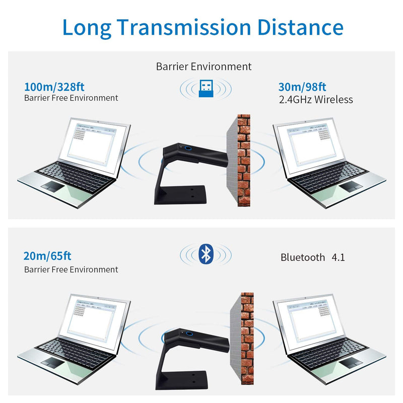 [Australia - AusPower] - Portable 2D Bluetooth Wireless Barcode Reader Scanner with Stand, Symcode Handheld Cordless QR Bar Code Scanner 3-in-1 Bluetooth 4.1 & 2.4G Wireless & USB Wired Bar Code Reader Scanner with Stand 2D Scanner with Stand 