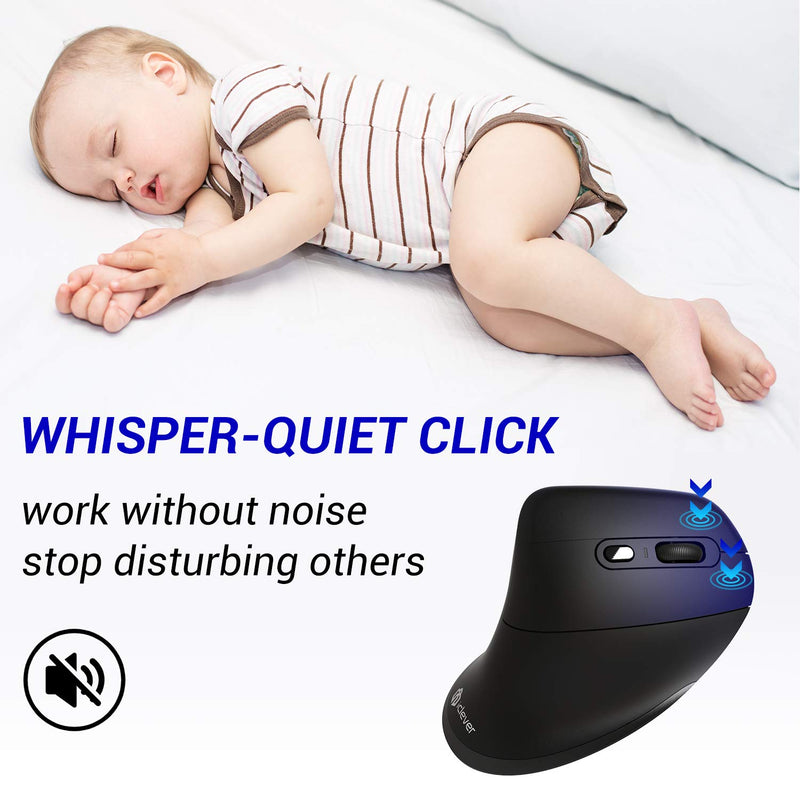 [Australia - AusPower] - Ergonomic Mouse, iClever Chargable Vertical Mouse Wireless 6 Buttons with Adjustable DPI 1000/1600/2000/2400 Comfortable 2.4G Optical Ergo Mouse for Laptop, Computer, Desktop, Windows, Mac OS-Black 