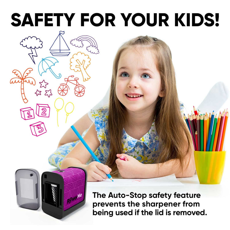 [Australia - AusPower] - POWERME Electric Pencil Sharpener - Pencil Sharpener Battery Powered for Kids, School, Home, Office, Classroom, Artists  Battery Operated Pencil Sharpener for Colored Pencils (Purple) Purple 