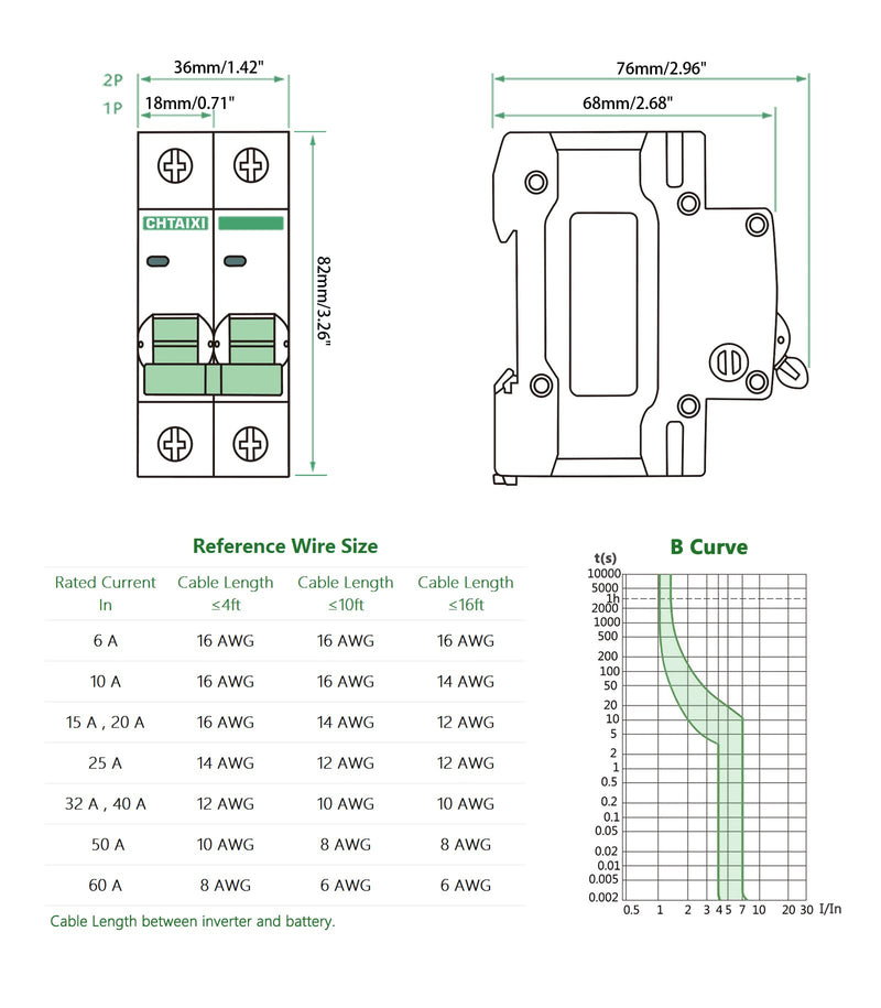 [Australia - AusPower] - 12V-110V DC Miniature Circuit Breaker, 6 Amp 2 Pole Battery Breaker Protector for Solar PV System and RV, Thermal Magnetic Trip, DIN Rail Mount, Chtaixi DC Disconnect Switch B6 6 A 