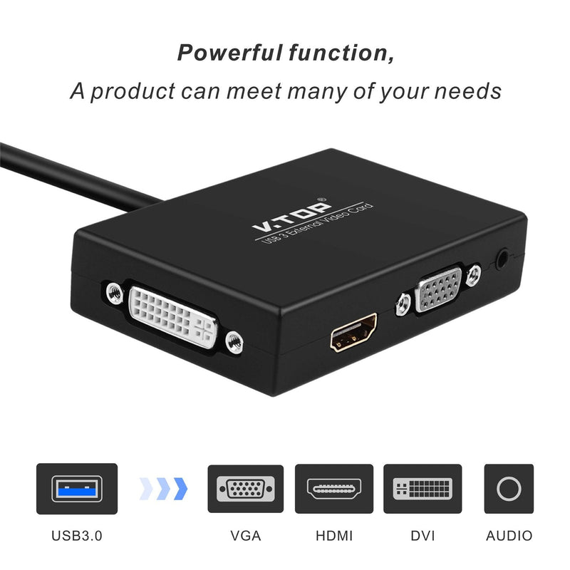 [Australia - AusPower] - USB 3.0 to HDMI-DVI-VGA Video Graphics Card Adapter for Multiple Monitors-Add HDMI and DVI-D or HDMI and VGA (Compatible for Windows 10, 8.1, 7, XP) USB 3.0 to HDMI-DVI-VGA 