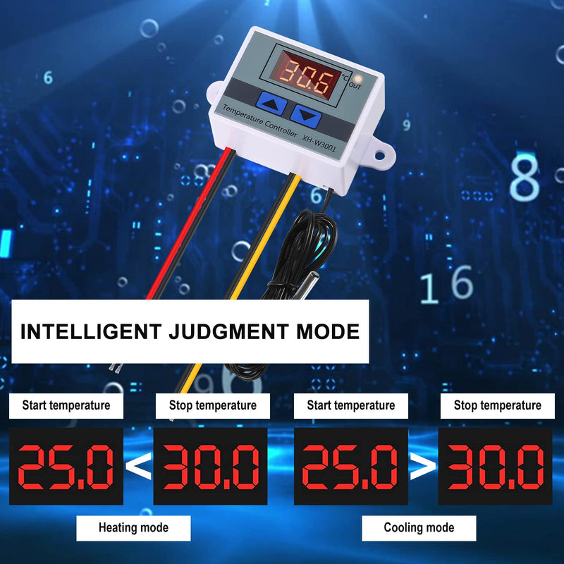 [Australia - AusPower] - Alinan 2pcs 220V XH-W3001 Digital LED Temperature Controller Mini Thermostat Switch with Waterproof NTC 10K Thermistor Sensor Temperature Probe, -50℃ to 110℃ Heating/Cooling Temperature Control 2 