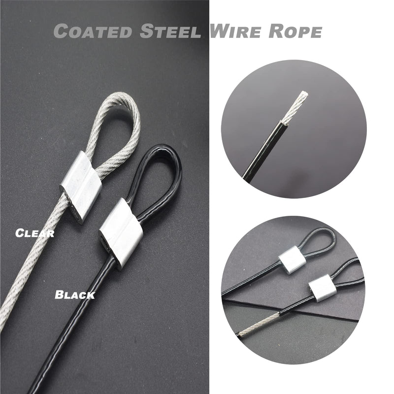 [Australia - AusPower] - Bytiyar 6 pcs 40 inch (100cm) 3mm Thickness Stainless Steel Wire Cable with Loops Vinyl Cover Coated Short Rope Lanyard Lock Safety Tether Chains, Black 40in/100cm Black_6Pcs 