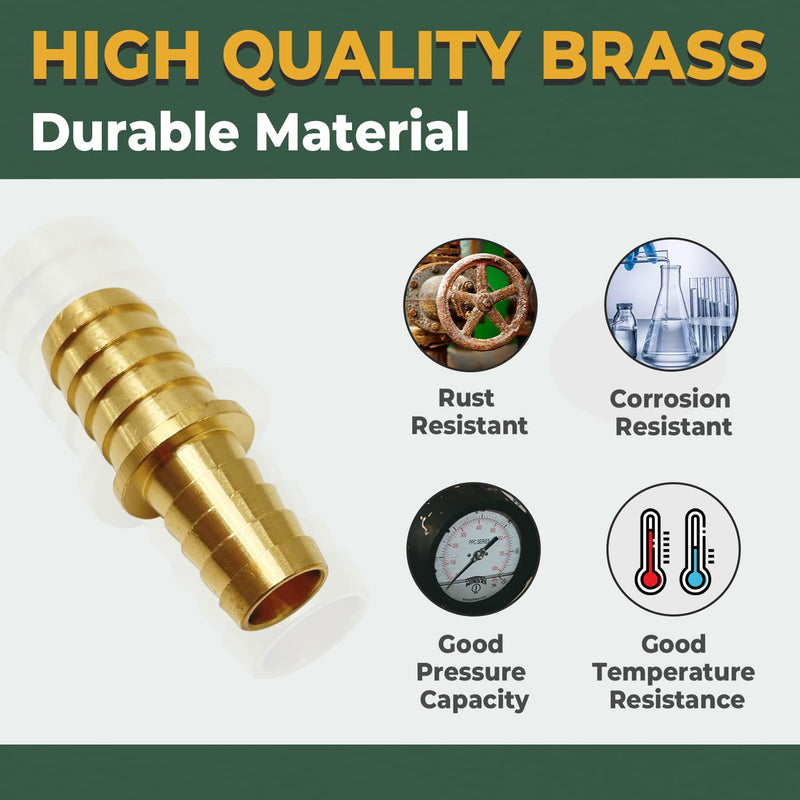 [Australia - AusPower] - LIONMAX Hose Barb Fittings Reducer 2 PCS, Brass Hose Barb Adapter, 3/4'' to 5/8'' Barb Hose ID, with 4 Hose Clamps, Splicer Mender Union, for Air/Water/Fuel 