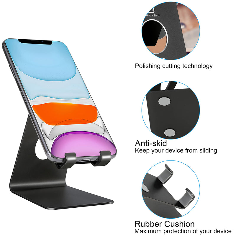 [Australia - AusPower] - Cell Phone Stand, Toiyason Desk Phone Holder, Cradle, Dock, Compatible with All 4-8inch Phones, Office Kitchen Traveling Accessories T1 Black 