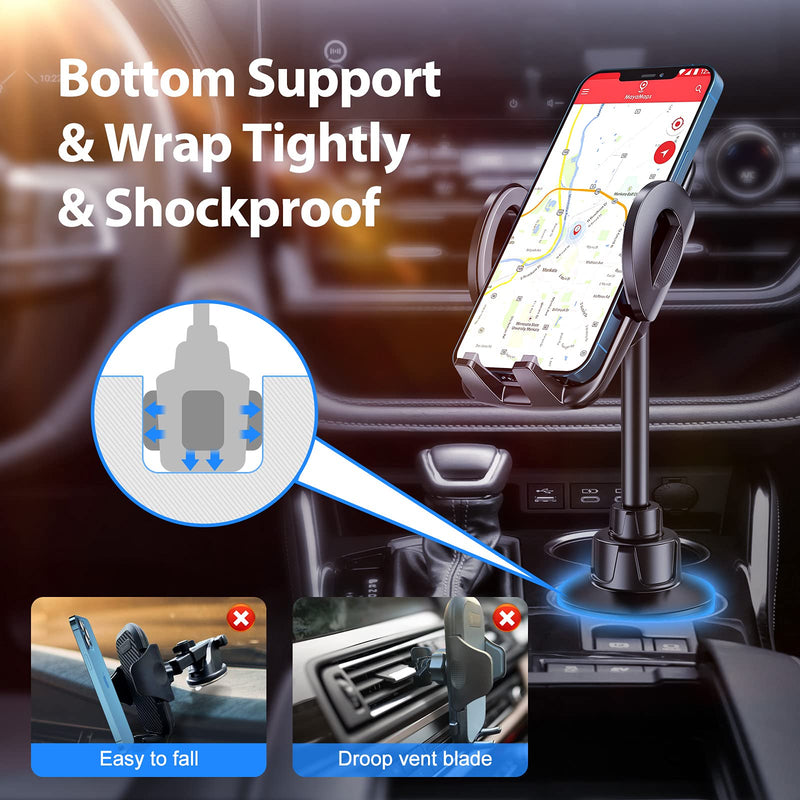 [Australia - AusPower] - Car Cup Holder Phone Mount, Volport Solid Cupholder 360 Degree Rotation Car Bracket Cradle with Adjustable Pole Long Gooseneck, Compatible with iPhone 12 13 Pro Max Mini Samsung Google All Cell Phone 