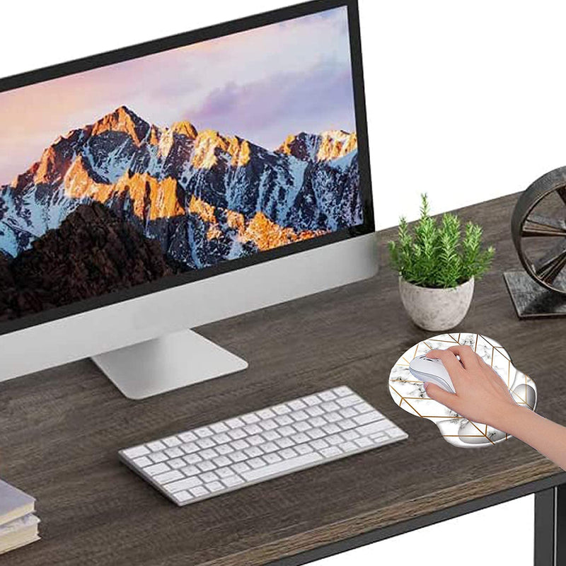 [Australia - AusPower] - HEVITDA Mouse Pad with Support Marble Detailing with Gold Stripes Mouse Pad Marbling Mouse Pad Comfortable Wrist Rest Pad with Non-Slip PU Base for Gaming Home Office Travel Golden Geometric Lines on White Marble 