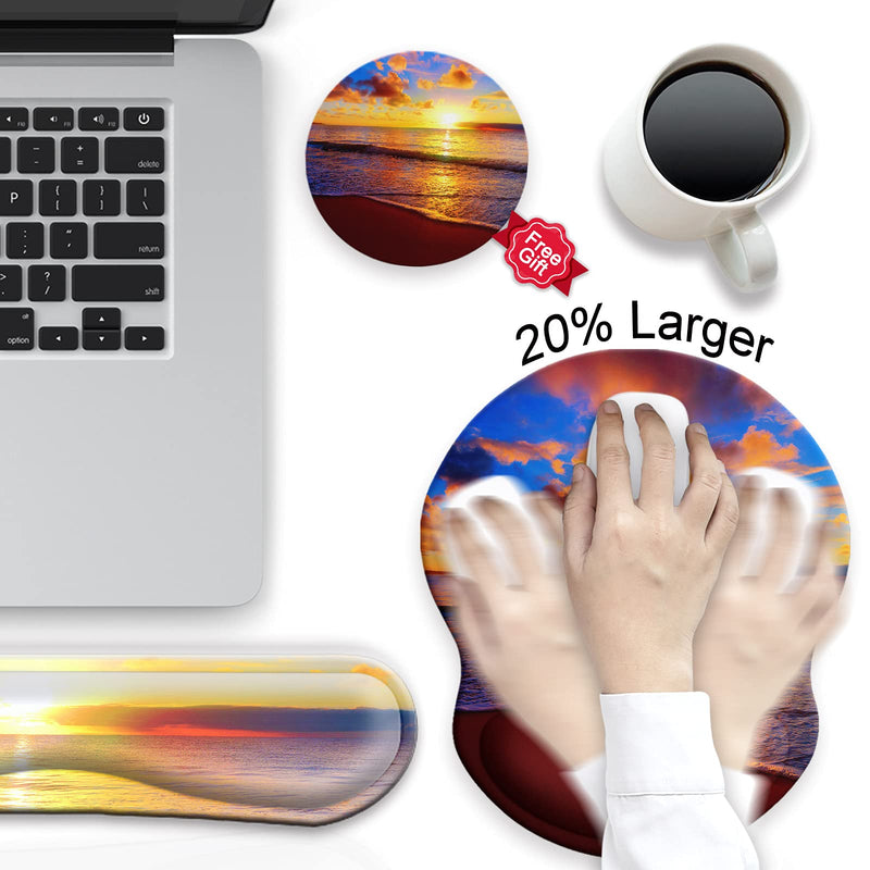 [Australia - AusPower] - Mouse Pad and Keyboard Wrist Rest Support, with Non-Slip PU Base,Gel Mouse Pad with Coaster,Pain Relief for Gaming, Computer,Office -Sunset Beach B-Sunset Beach 