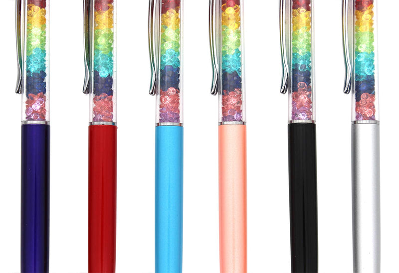[Australia - AusPower] - Gullor 2 in 1 Bling Diamond Retractable Ballpoint Pen with Screen Touch Pen for Tablet, Phones, 6 Pack Multicolored A(6PCS) 