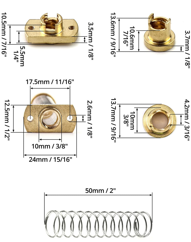 [Australia - AusPower] - QWORK T8 Anti Backlash Spring Loaded Nut, 2 Set, Elimination Gap Nut for Ender 3 Ender 3s Ender 3 Pro 3D Printer 8mm Threaded Rod Lead Screw, Brass 