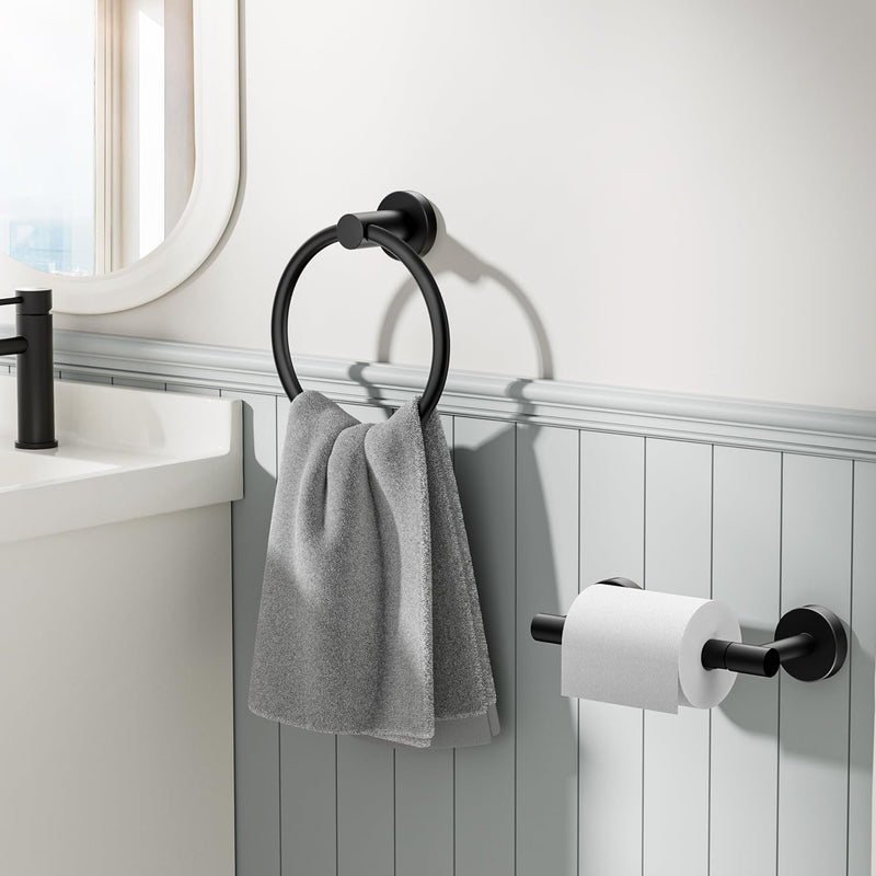 [Australia - AusPower] - FORIOUS Matte Black Toilet Paper Holder and Towel Ring Set [Wall Mount, Sus304 Stainless Steel] Toilet Paper Holder Bathroom Towel Holder Hand Modern Bathroom Hardware Set for Bathroom, RV 