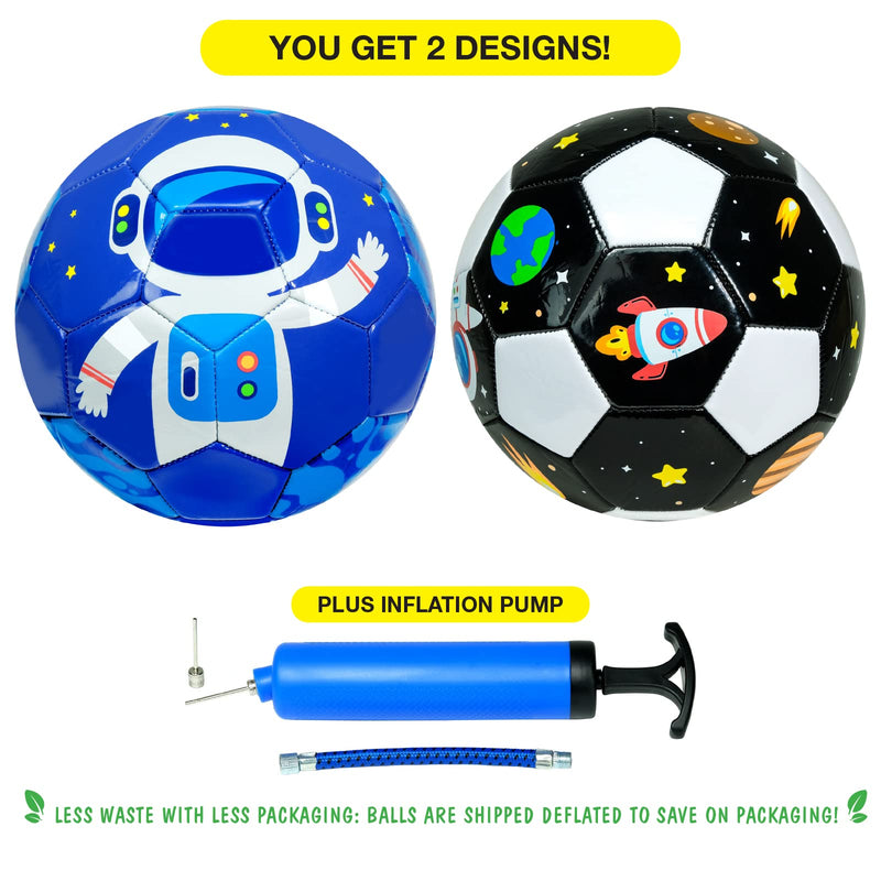 [Australia - AusPower] - Xcello Sports Kids Soccer Ball Soft Thick Durable TPU Cover 2 Pack with Pump (Available in Size 2, and Size 3) Black/White 