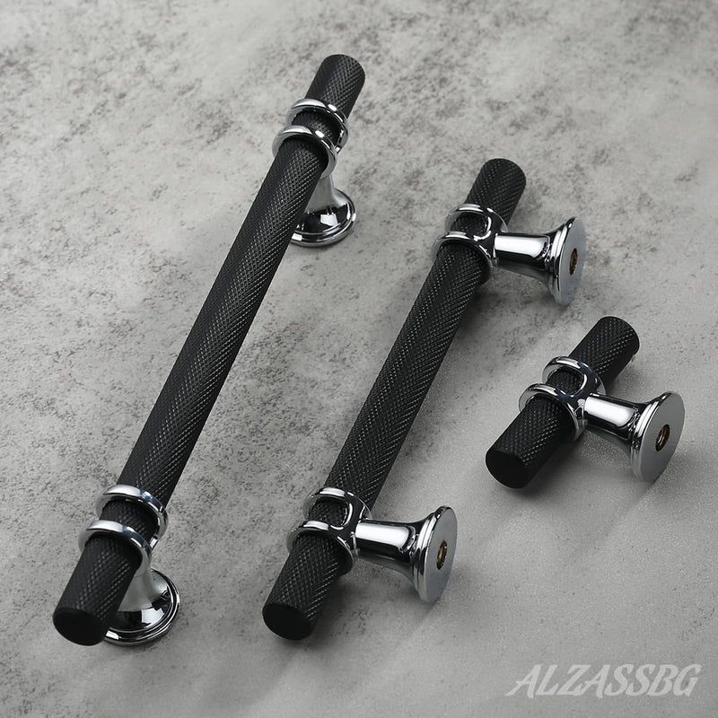 [Australia - AusPower] - Alzassbg 15 Pack Matt Black and Silver Cabinet Pulls, 3-3/4 Inch(96mm) Hole Centers Kitchen Hardware Knurled Cabinet Handles for Cabinets and Drawers AL3087CP-MB 3-3/4" Hole Center 