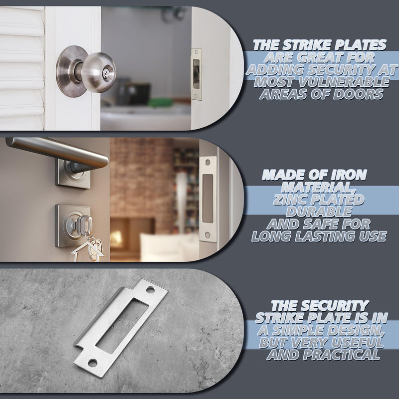 [Australia - AusPower] - Tandefio 4pcs 4-7/8" Universal Door Strike Plate T Strike Door Strike Plate Deadbolt Strike Plate Door Backplate Iron with Brushed Zinc Finish (Large Hole) Silver 