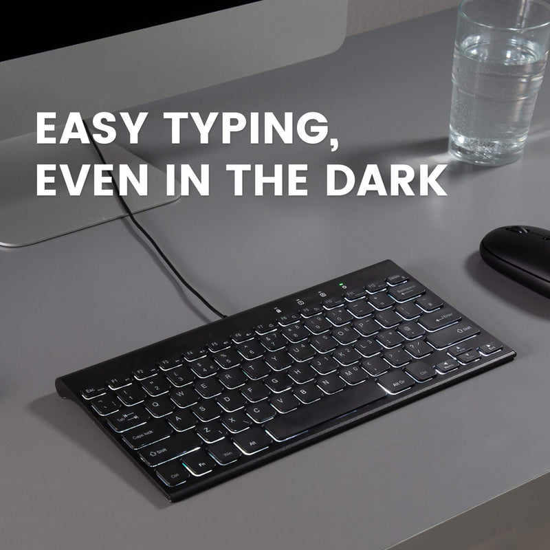 [Australia - AusPower] - Perixx PERIBOARD-429 US Wired Mini Backlit Keyboard - Thin and Silent Scissor Keys - White Backlight Color - US English 