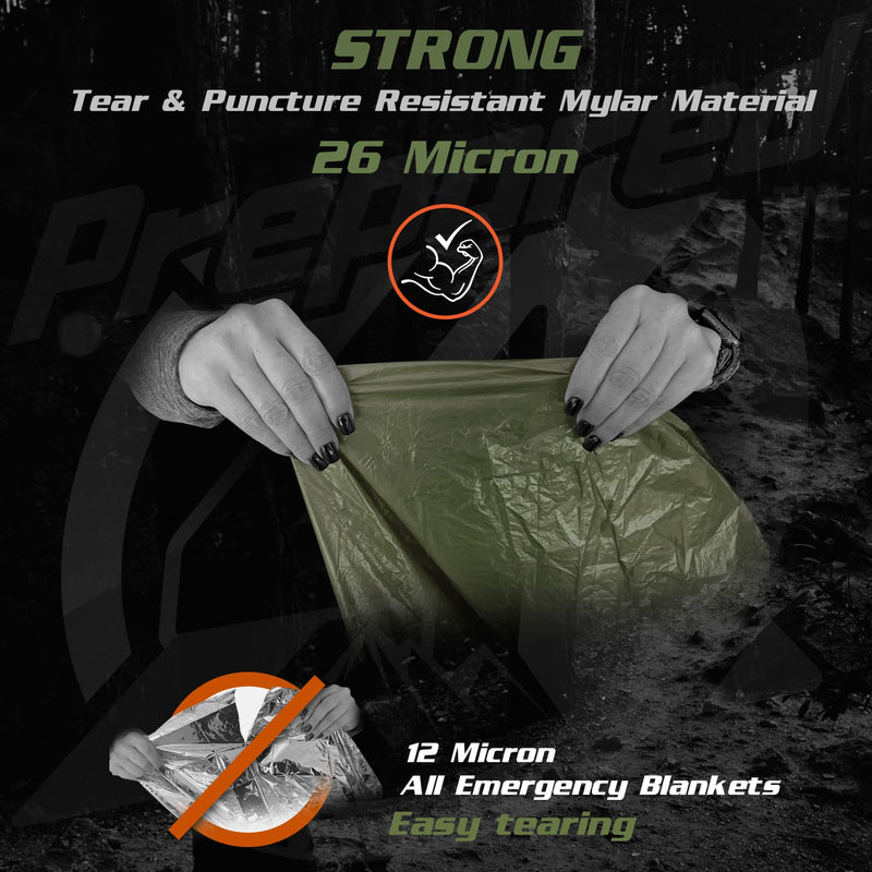 [Australia - AusPower] - Emergency Blankets & Rain Poncho Hybrid Survival Gear and Equipment – Tough, Waterproof Camping Gear Outdoor Blanket – Retains 90% of Heat + Reflective Side for Increased Visibility – 4 Pack (Green) 