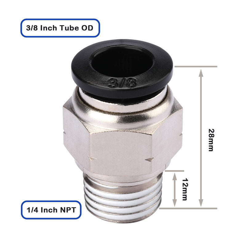 [Australia - AusPower] - AIRTOON Pneumatic Push to Connect Air Fittings Male Straight 3/8'' Inch Tube OD x 1/4'' Inch NPT Thread Air Line Fittings Nickel-Plated Brass (Pack of 10) 