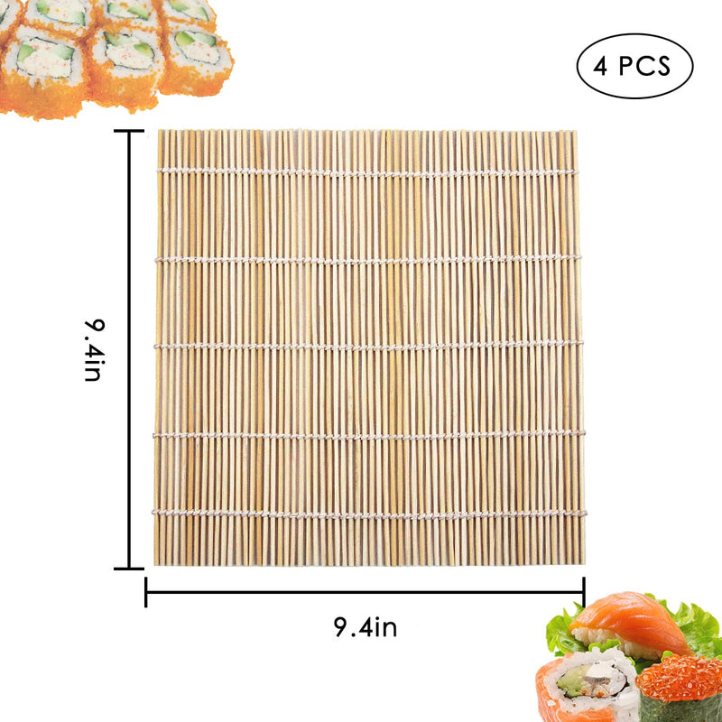 [Australia - AusPower] - 4 PCS 9.5" x 9.5" Natural Bamboo Sushi Rolling Mat by LEEFONE 