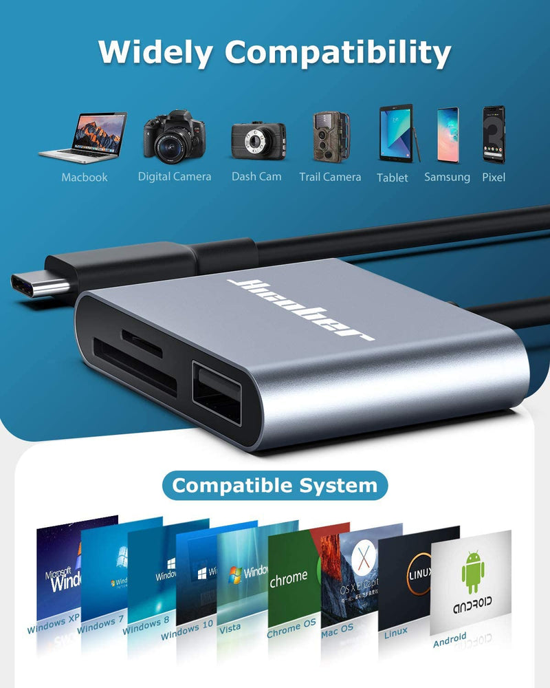 [Australia - AusPower] - Hicober USB C to SD Card Reader, Micro SD Memory Card Reader, Type C to SD Card Reader Adapter 2TB Capacity for MacBook Camera Android Windows Linux and Other Type C Device-Space Grey Space Grey 