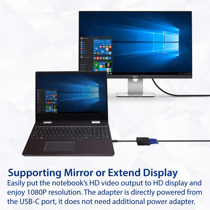 [Australia - AusPower] - USB Type-C to VGA Adapter. Support Resolution up to 1080p. Bus-Powered. Fully Plug-n-Play. Thunderbolt 3 