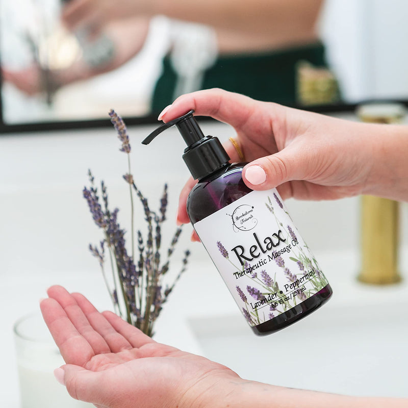 [Australia - AusPower] - Relax Therapeutic Body Massage Oil - with Best Essential Oils for Sore Muscles & Stiffness – Lavender, Peppermint & Marjoram - All Natural - with Sweet Almond, Grapeseed & Jojoba Oil 8oz 