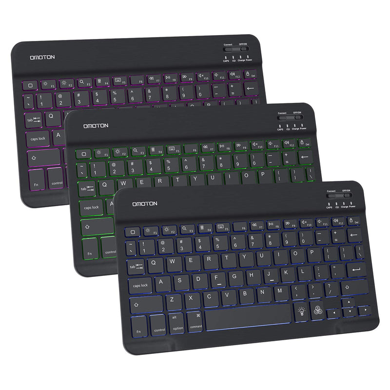 [Australia - AusPower] - Bluetooth Keyboard, OMOTON Wireless Rechargeable Keyboard for iPad, iPad Pro, iPad Mini, iPad Air with Illuminated LED (Black) Black 