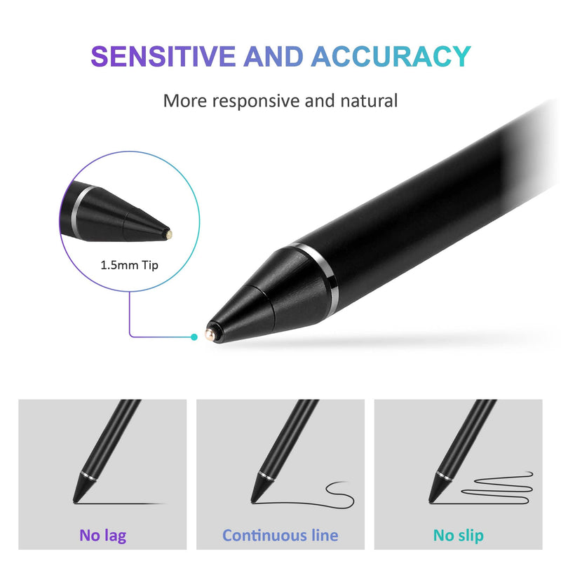 [Australia - AusPower] - Active Stylus Pen Compatible for Touch Screens, Digital Rechargeable Stylish Pencil universal with Touch Function, Stylus pen for iPhone/iPad Pro/Air/Mini/iPhone/Android and Most Touch screens (Black) Black 