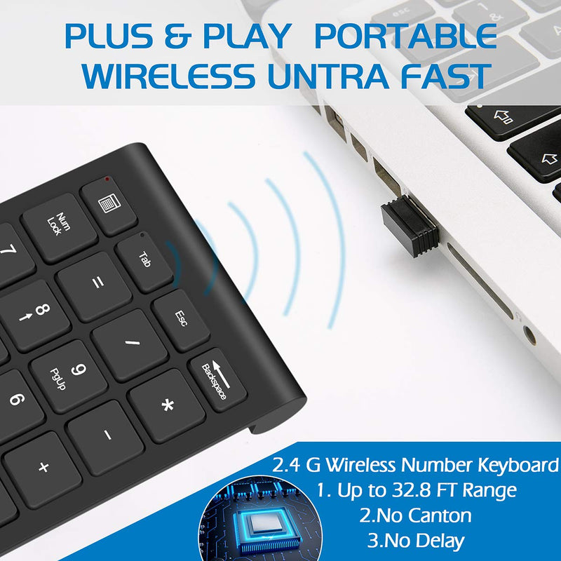 [Australia - AusPower] - Wireless Number Pads, Numeric Keypad Numpad 22 Keys Portable 2.4 GHz Financial Accounting Number Keyboard Extensions 10 Key for Laptop, PC, Desktop, Surface Pro, Notebook Black 
