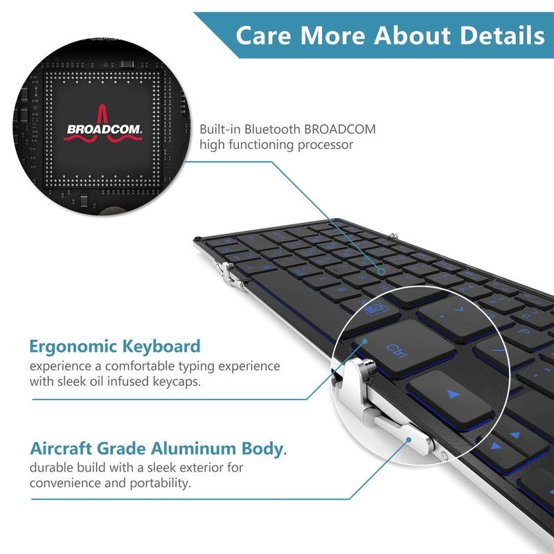 [Australia - AusPower] - iClever BK05 Bluetooth Keyboard with 3-Color Backlight, Bluetooth 5.1 Multi-Device Foldable Keyboard with Aluminum Alloy Base for iOS Windows Android Tablets, Smartphones, Laptops, PC and More 