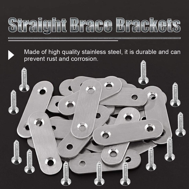 [Australia - AusPower] - Glarks 20 Sets 50mm/2inch Stainless Steel Flat Straight Brace Brackets Mending Joining Plates Repair Fixing Bracket Connector and 40pcs Self Tapping Screws Set (50mm/2inch) 