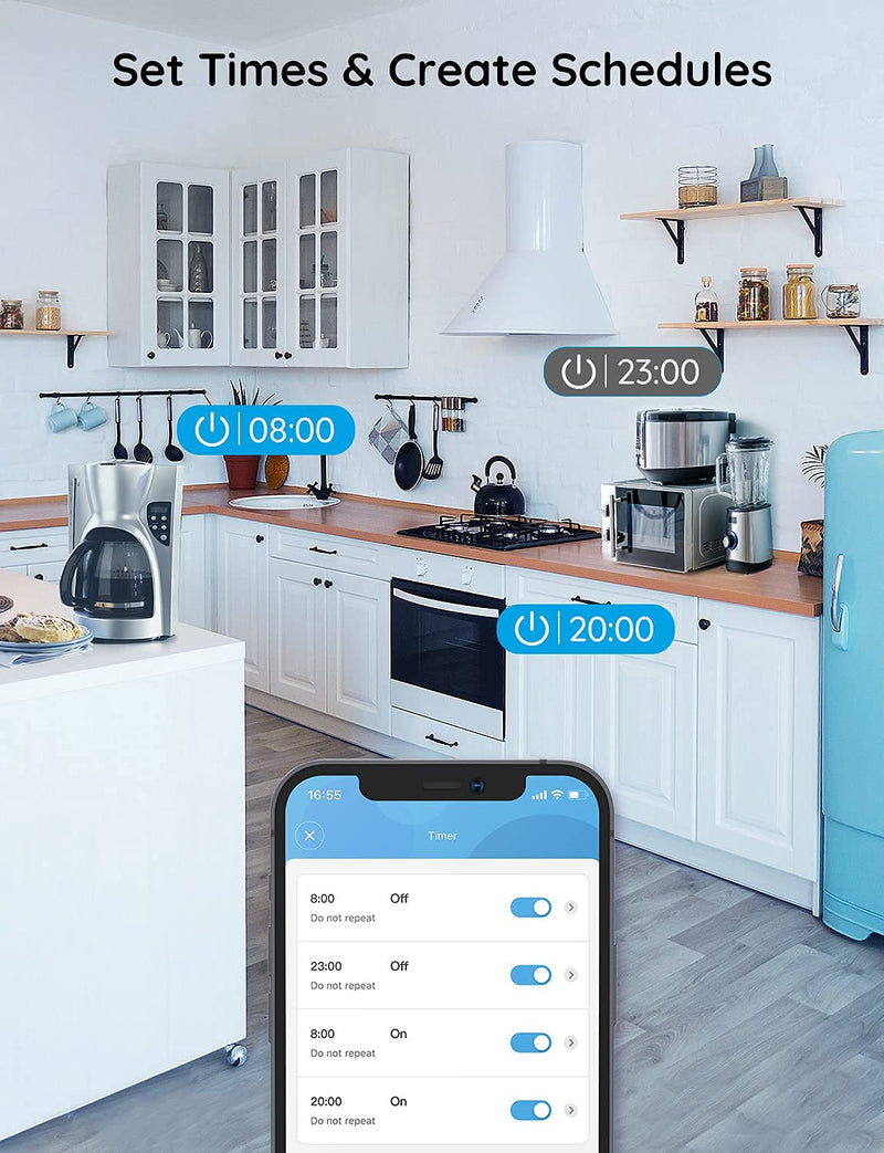 [Australia - AusPower] - Govee Dual Smart Plug 2 Pack, 15A WiFi Bluetooth Outlet, Work with Alexa and Google Assistant, 2-in-1 Compact Design, Govee Home App Control Remotely with No Hub Required, Timer, FCC and ETL Certified 